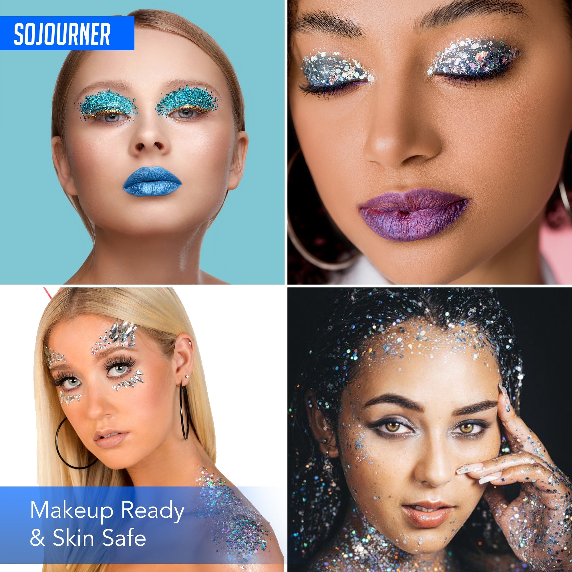 16 pack + 1 glitter glue Chunky Cosmetic Holographic Glitter | Body, Face & Hair Safe